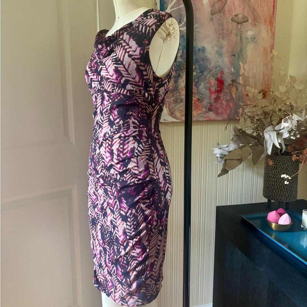 Andrew Marc Purple and White Sheath Midi Dress
